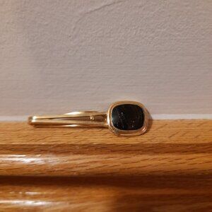 Vintage Tie Bar Clip Slide Gold Tone Black Sparkle Dapper
